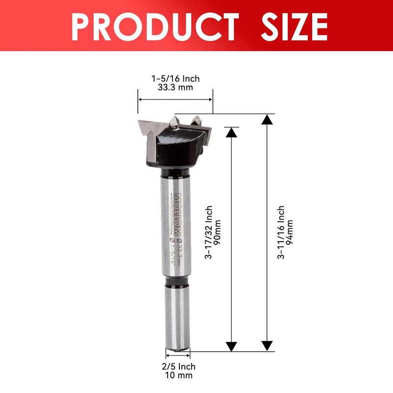 Mollom 1-5/16" (33.3mm) Forstner Drill Bit for Precise Woodworking with Durable YG8 Carbide Thickness of 2.0mm,This Hinge Cutter Tool is Ideal for Hard Wood, Plastic, Plywood - Image 2